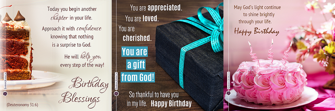 Birthday ecard samples with birthday cake. candles and gift.