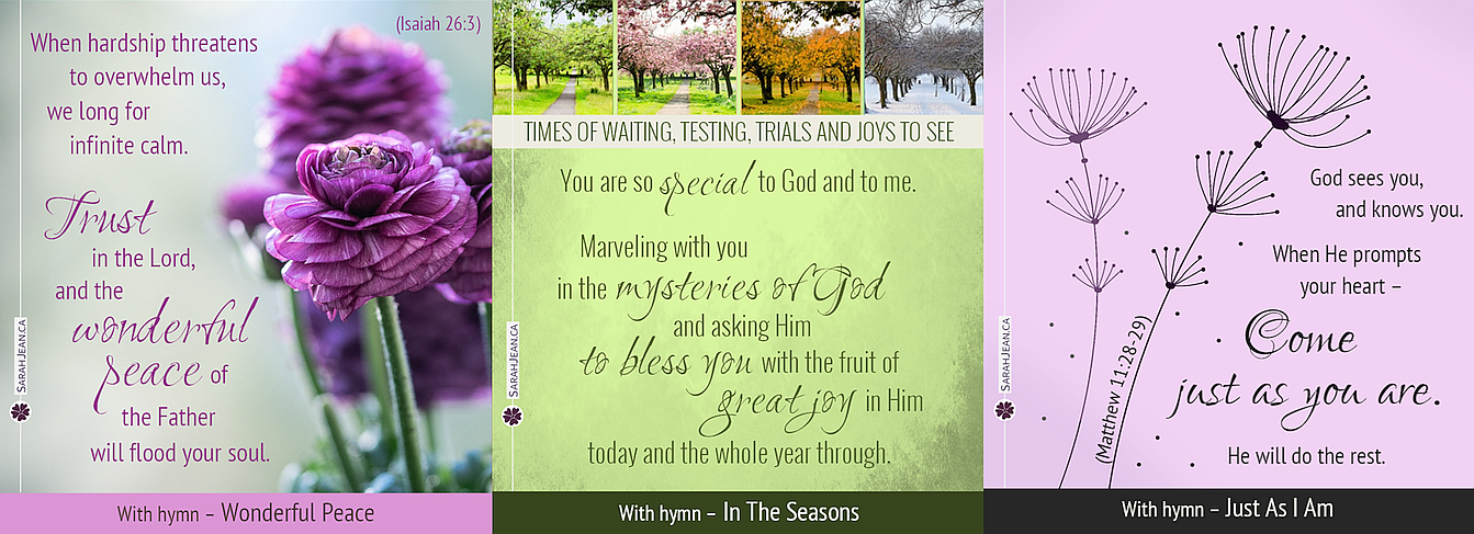 Enjoy these Songs of the Soul eCards with complete vocal Christian songs in personal worship or share them with others when you want to say more, images of pink flowers, the four seasons, and black and white floral art.