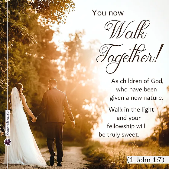 Free SarahJean, Wedding eCard, Entitled: Walk Together. Image of: Bride and Groom walking down a country road.