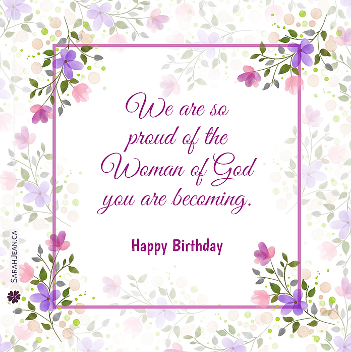 Free Birthday Children eCard with decrative frame floral background entitled: Woman of God 