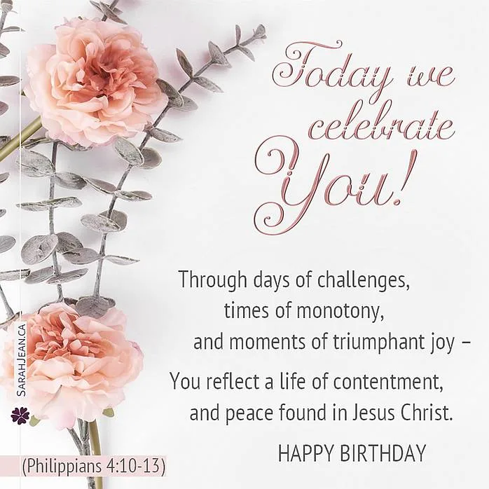 Eligant pink flowers with greenery on Birthday Free Christian eCard.