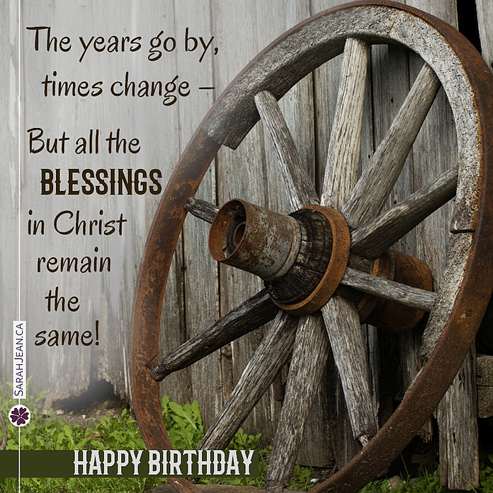 Old wagon wheel on Birthday Free Christian eCard.