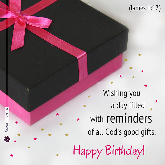 Gift box with pink ribbon and sparkles on Birthday Free Christian eCard.