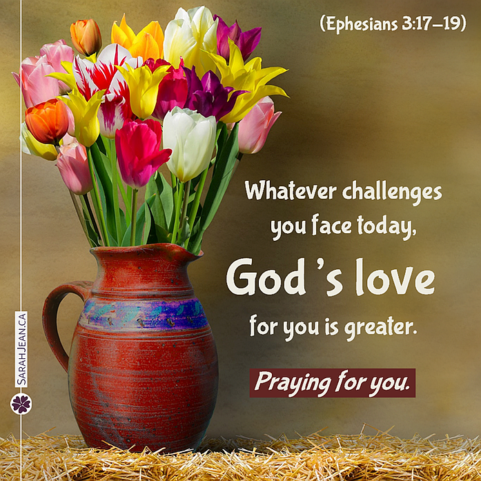 Prayer General Occasions eCard with tulips in a brown clay jar.