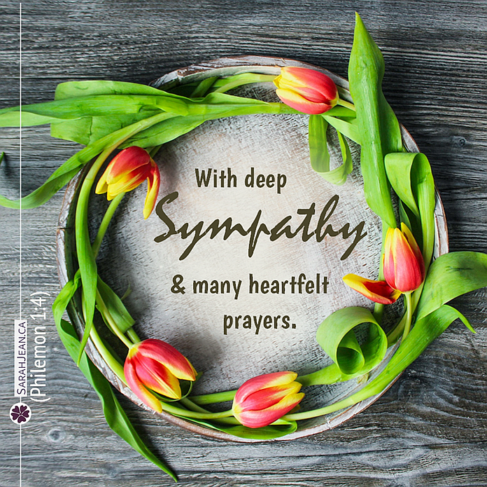 Free SarahJean Sympathy eCard with a Christian message entitled 'Heart Felt Prayers'. Image of tulip wreath.