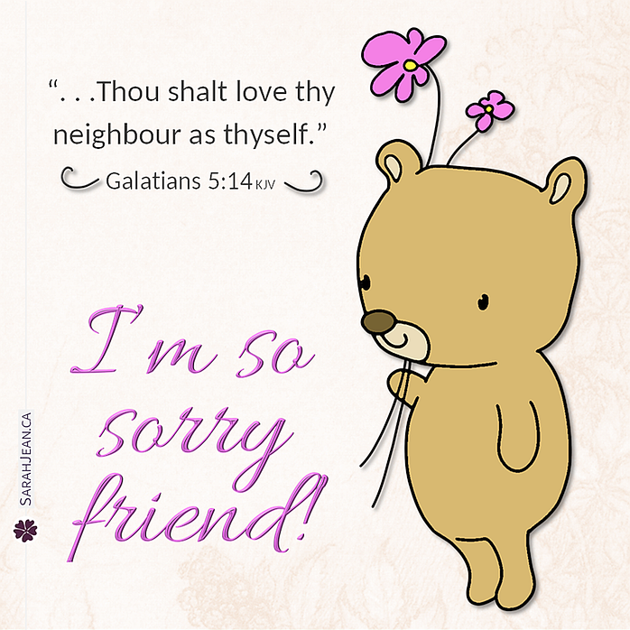 I'm Sorry General Occasions eCard with an illustration of a bear standing holding flowers.