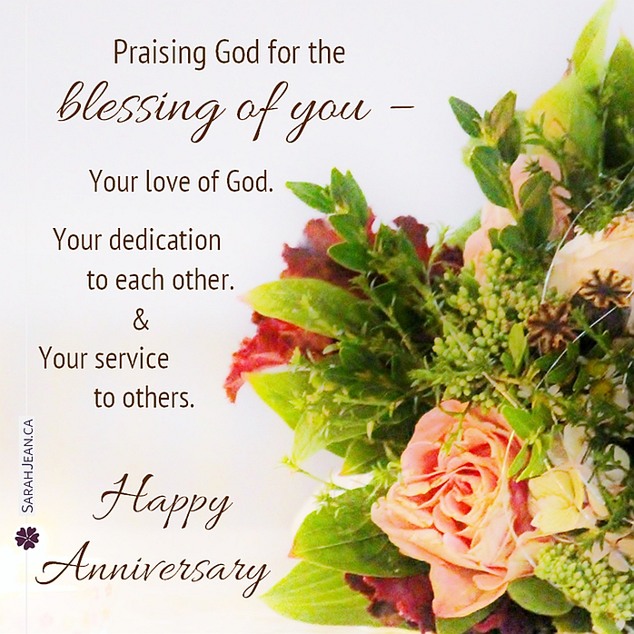 Free SarahJean Anniversary eCard with a Christian message entitled 'Blessing of You'. Image of elegant wedding flowers.