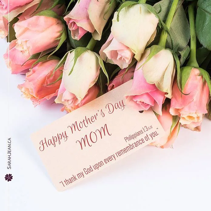 Free SarahJean Songs of the Soul eCard with a Christian message entitled 'Remembrance'. Image of  pink roses and tag card to Mom.