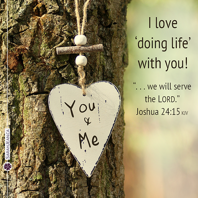 Love Notes General Occasions eCard with a wooden heart hanging with the words You & Me.