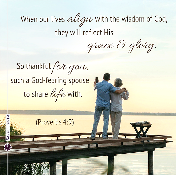 Free SarahJean Love Note eCard with a Christian message entitled 'God Fearing Spouse'. Image of couple taking a selfie while standing on a wooden dock overlooking water.