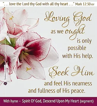 Free SarahJean Songs of the Soul eCard with a Christian message entitled 'Loving God'. Image of white flowers with burgundy shaded parts.